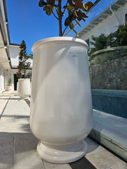 White Olive Oil Pot Sitting Next To Pool